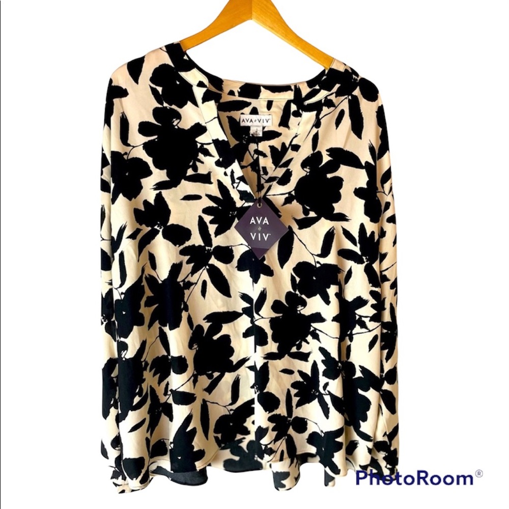 Ava & Viv Floral Leaf Blouse 3X